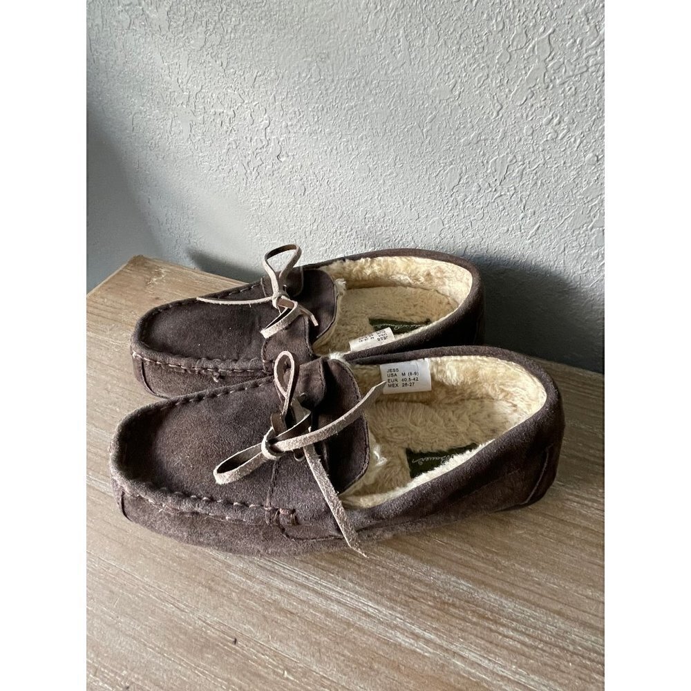 EDDIE BAUER MENS HOUSE SLIPPERS JESS HARD BOTTON BROWN SIZE 8-9 slip on SHOES